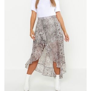 Gray Python Print Ruffled High Low Mini Skirt